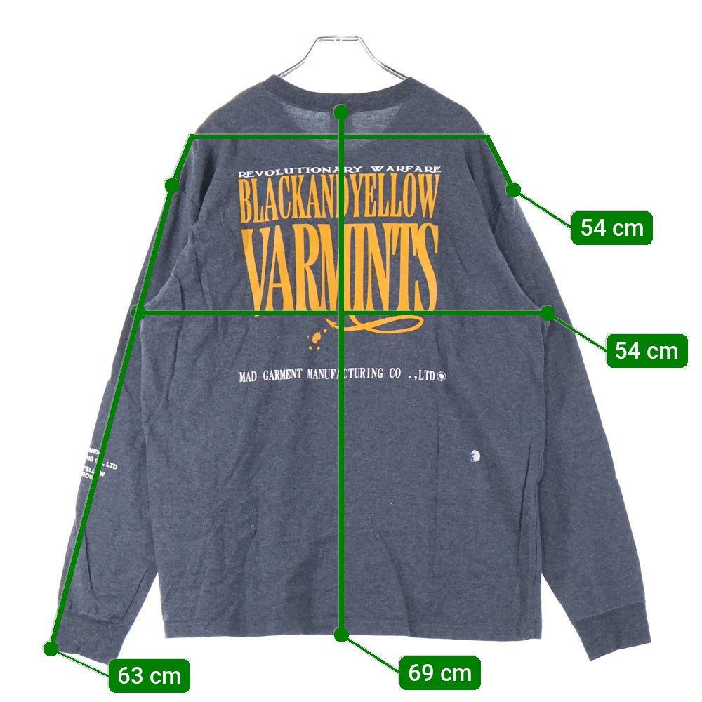 RATS(ラッツ) VARMINTS POCKET LS TEE バックプリント クルーネック 長袖Tシャツ グレー