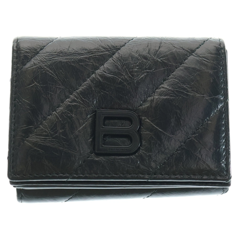 BALENCIAGA(バレンシアガ) CRUSH MINI WALLET クラッシュ ミニウォレット シワ加工 3つ折り財布 ブラック 766463