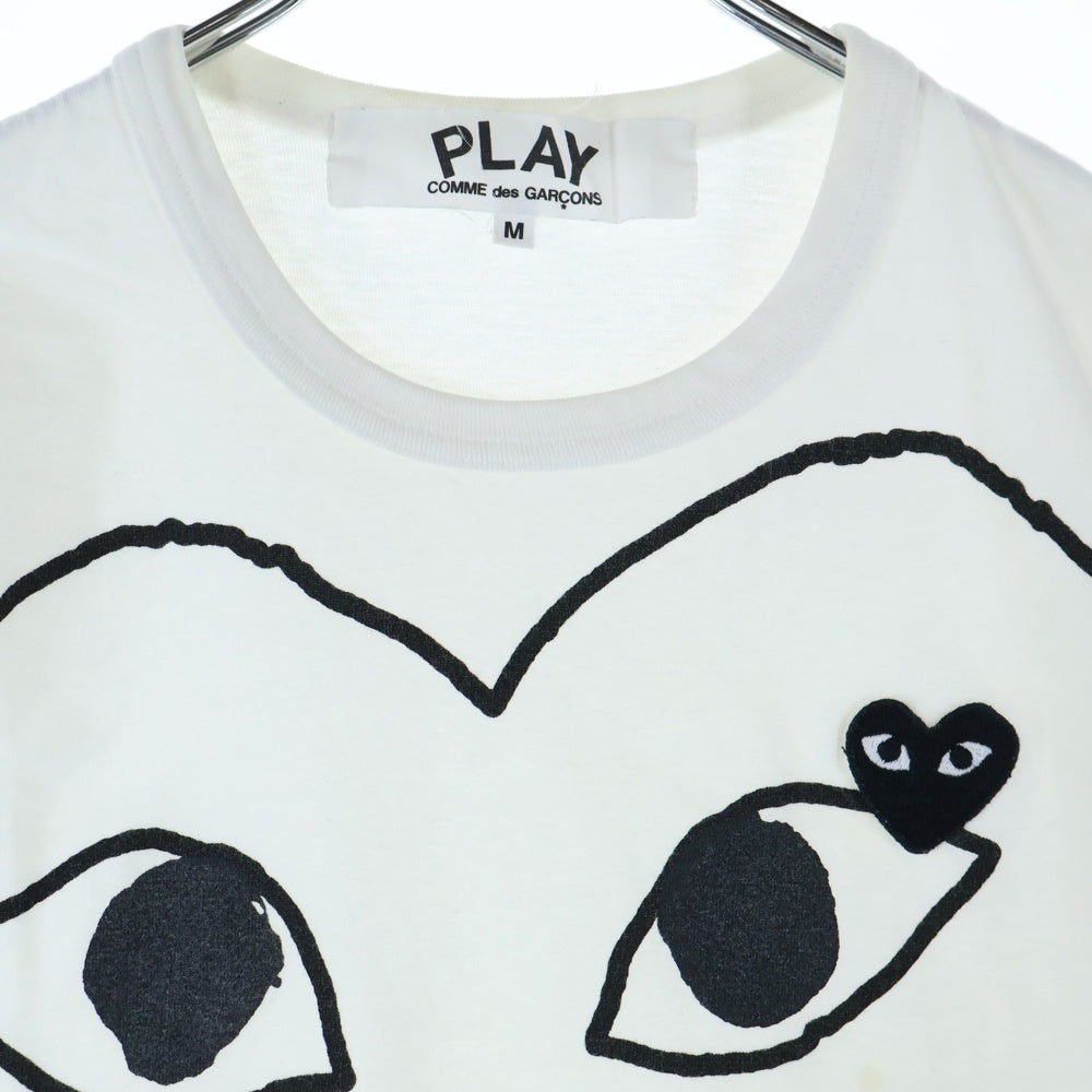 PLAY COMME des GARCONS(プレイコムデギャルソン) フロントプリント ハートロゴ刺繍 クルーネックTシャツ 半袖カットソー レディース ホワイト AZ-T102