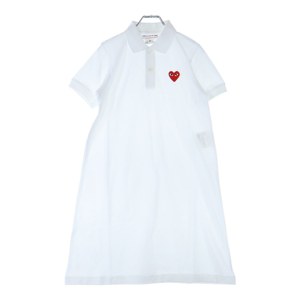 COMME DES GARCONS GIRL(コムデギャルソンガール) コットン ハートロゴ刺繍 半袖ポロシャツワンピース レディース ホワイト NY-T301