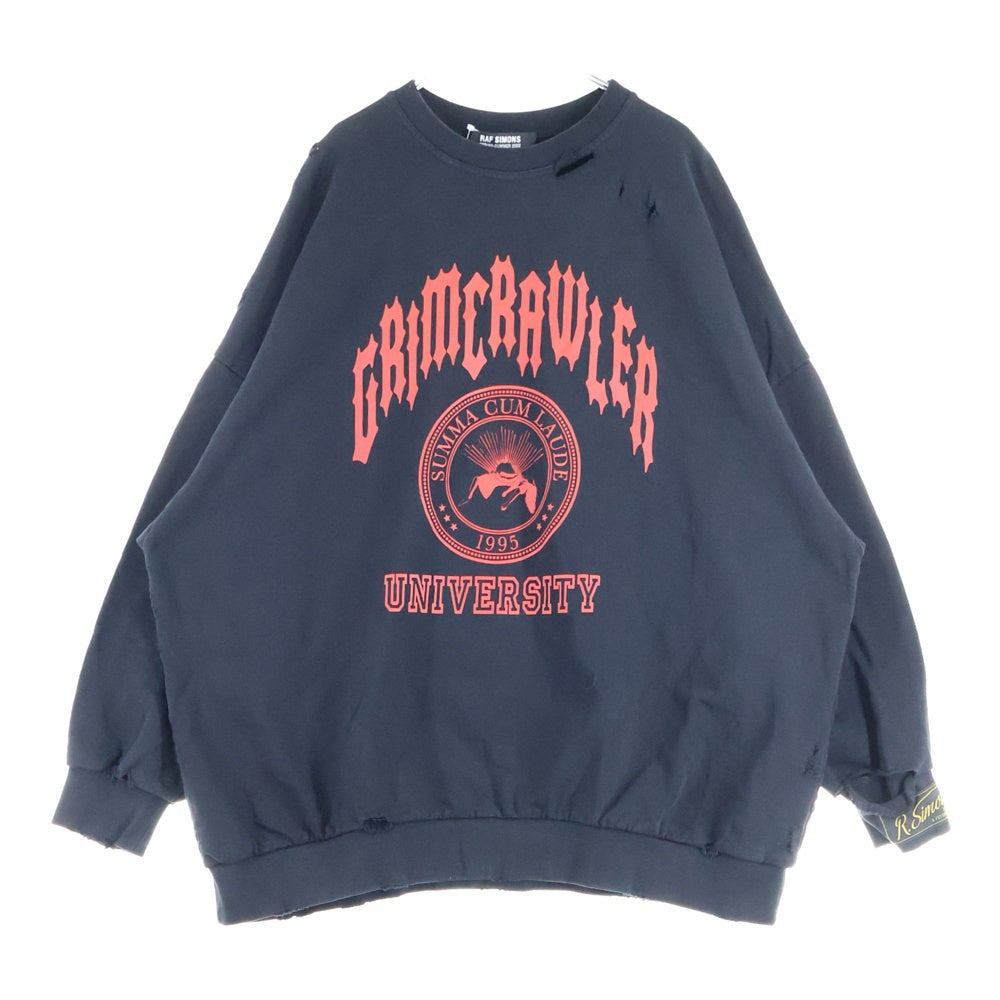 RAF SIMONS(ラフシモンズ) 22SS DESTROYED SWEATSHIRT デストロイ ダメージ加工長袖スウェットトレーナー ブラック 221-M168