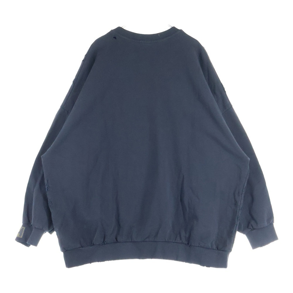 RAF SIMONS(ラフシモンズ) 22SS DESTROYED SWEATSHIRT デストロイ ダメージ加工長袖スウェットトレーナー ブラック 221-M168