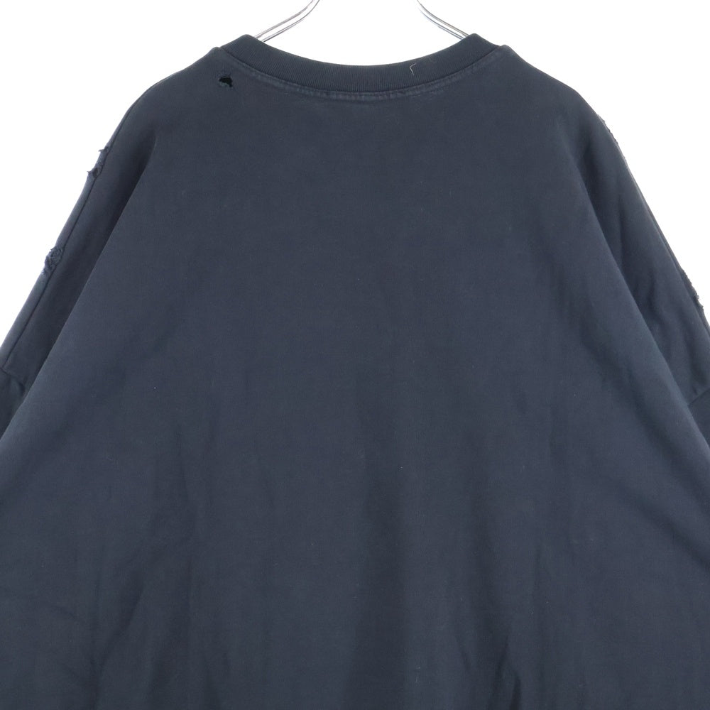 RAF SIMONS(ラフシモンズ) 22SS DESTROYED SWEATSHIRT デストロイ ダメージ加工長袖スウェットトレーナー ブラック 221-M168
