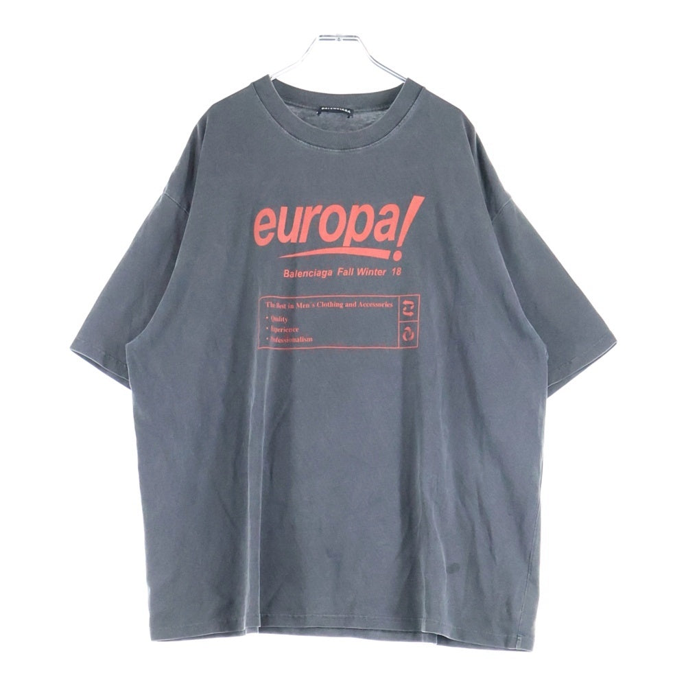 BALENCIAGA(バレンシアガ) 18AW Europa Print OverSize Tee ヨーロッパ プリント オーバーサイズ 半袖Tシャツ チャコールグレー 535717 TAV04