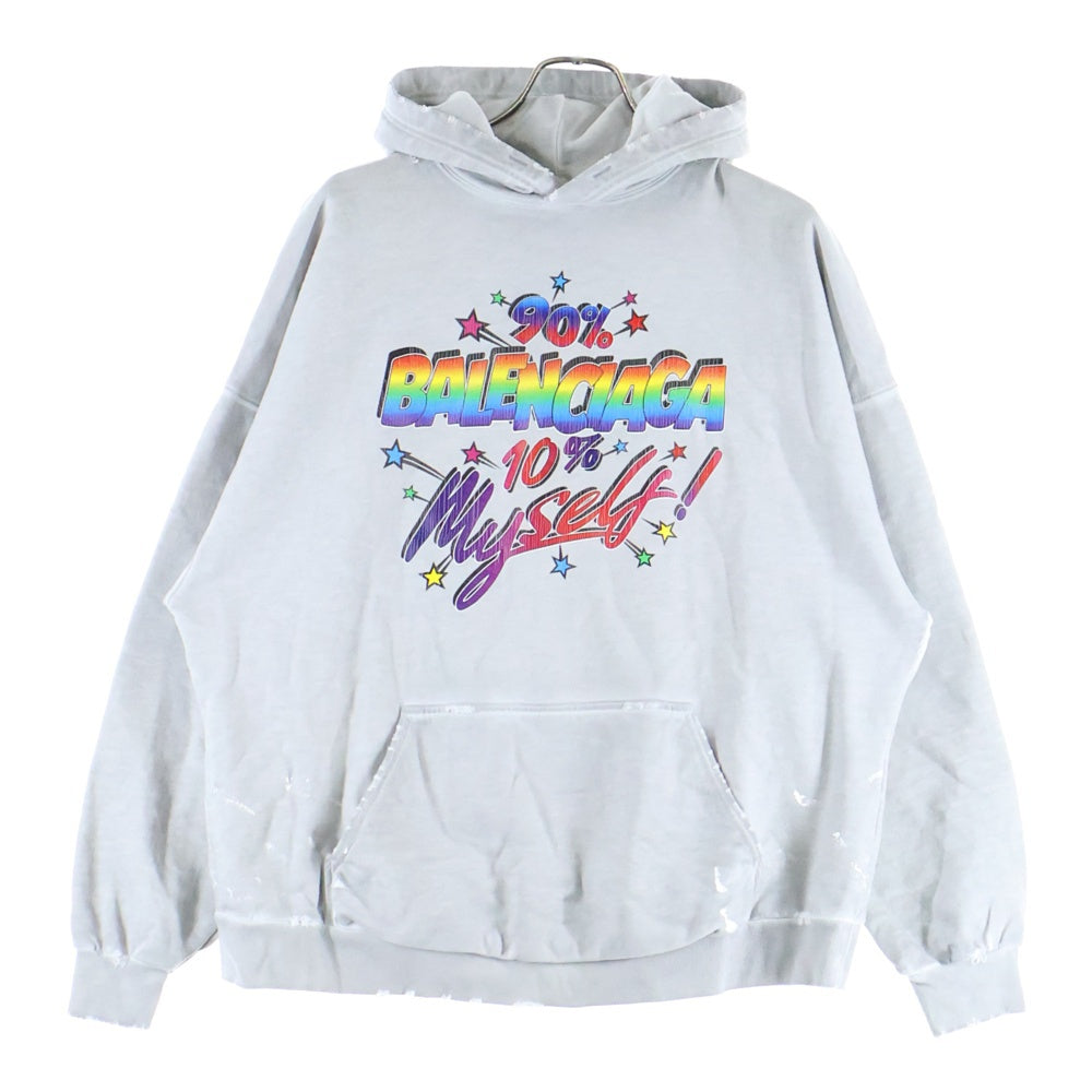 BALENCIAGA バレンシアガ  WIDE FIT HOODIE ダメージ加工 ロゴ フーディー メンズ 2 674986 TMVB5 BALENCIAGAターン ワイドフィット ジップアップ パーカー