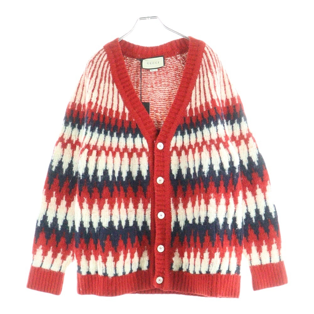 GUCCI(グッチ) Jacquard Thick Wool Knitted Cardigan ジグザグ ウール ニット カーディガン レッド 633825 XKBIZ 9118