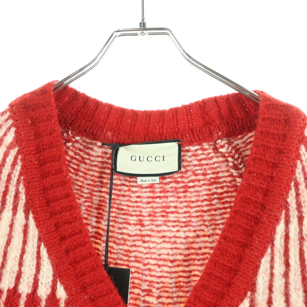GUCCI(グッチ) Jacquard Thick Wool Knitted Cardigan ジグザグ ウール ニット カーディガン レッド 633825 XKBIZ 9118