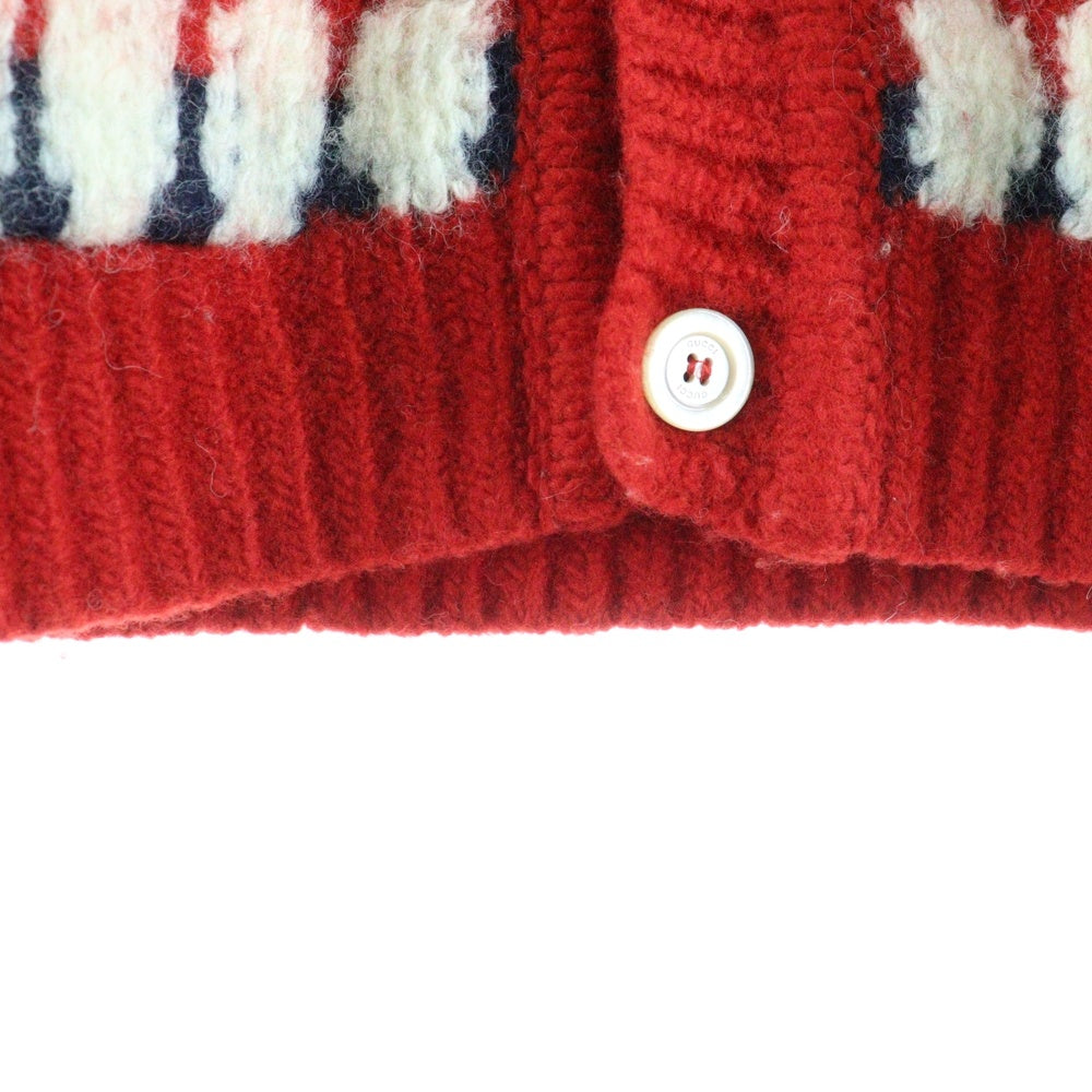GUCCI(グッチ) Jacquard Thick Wool Knitted Cardigan ジグザグ ウール ニット カーディガン レッド 633825 XKBIZ 9118