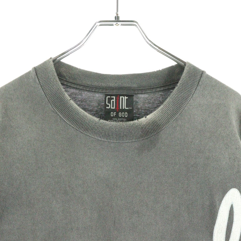 SAINT MICHAEL(セントマイケル) 25SS ×FEAR OF GOD SNT OF GOD FG_SS TEE VINTAGE加工 セントオブゴッド 両面プリント クルーネック 半袖Tシャツ カットソー グレー SM-HR8-0000-C01