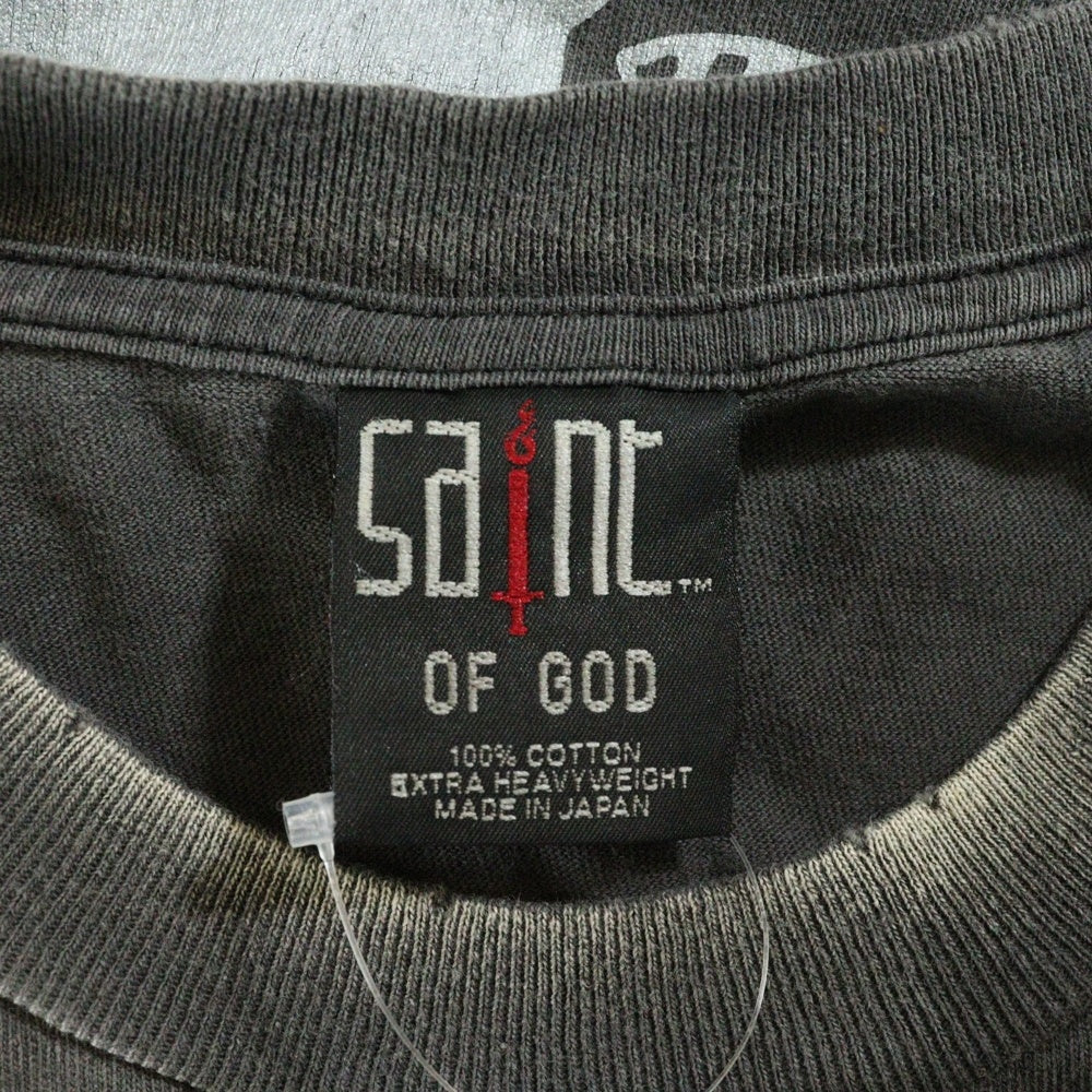 SAINT MICHAEL(セントマイケル) 25SS ×FEAR OF GOD SNT OF GOD FG_SS TEE VINTAGE加工 セントオブゴッド 両面プリント クルーネック 半袖Tシャツ カットソー グレー SM-HR8-0000-C01