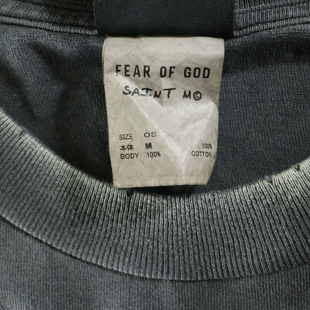 SAINT MICHAEL(セントマイケル) 25SS ×FEAR OF GOD SNT OF GOD FG_SS TEE VINTAGE加工 セントオブゴッド 両面プリント クルーネック 半袖Tシャツ カットソー グレー SM-HR8-0000-C01