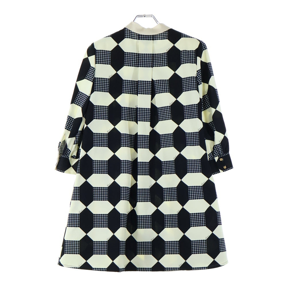 GUCCI(グッチ) オプティカル シルク プリーツ ワンピース ホワイト/ブラック 681386 ZAH41