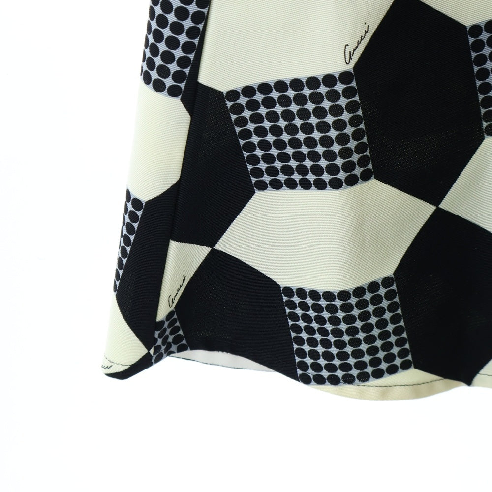 GUCCI(グッチ) オプティカル シルク プリーツ ワンピース ホワイト/ブラック 681386 ZAH41