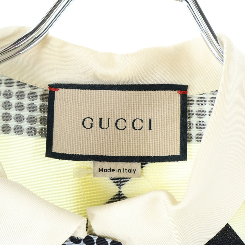 GUCCI(グッチ) オプティカル シルク プリーツ ワンピース ホワイト/ブラック 681386 ZAH41