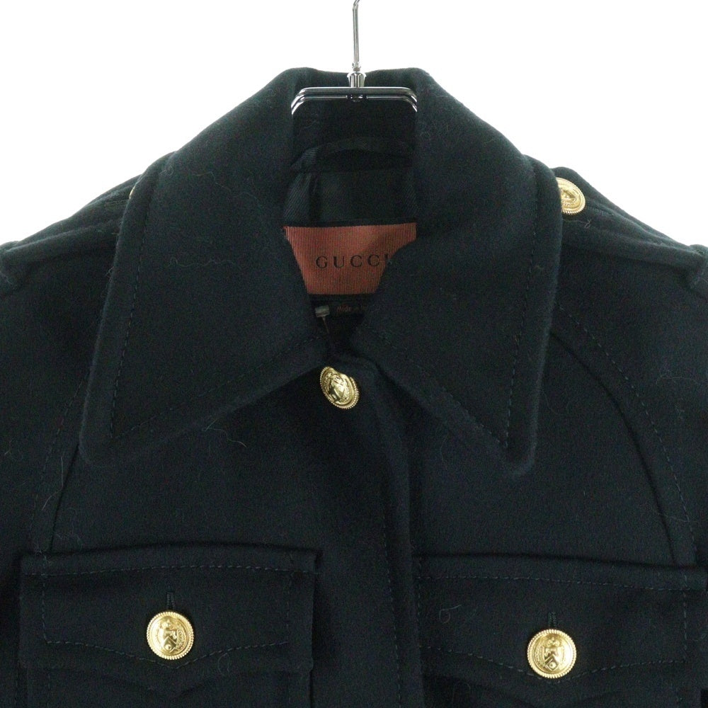 GUCCI(グッチ) イニシャルラインストーン ウール ケープコート ブラック 622522 ZAEF6