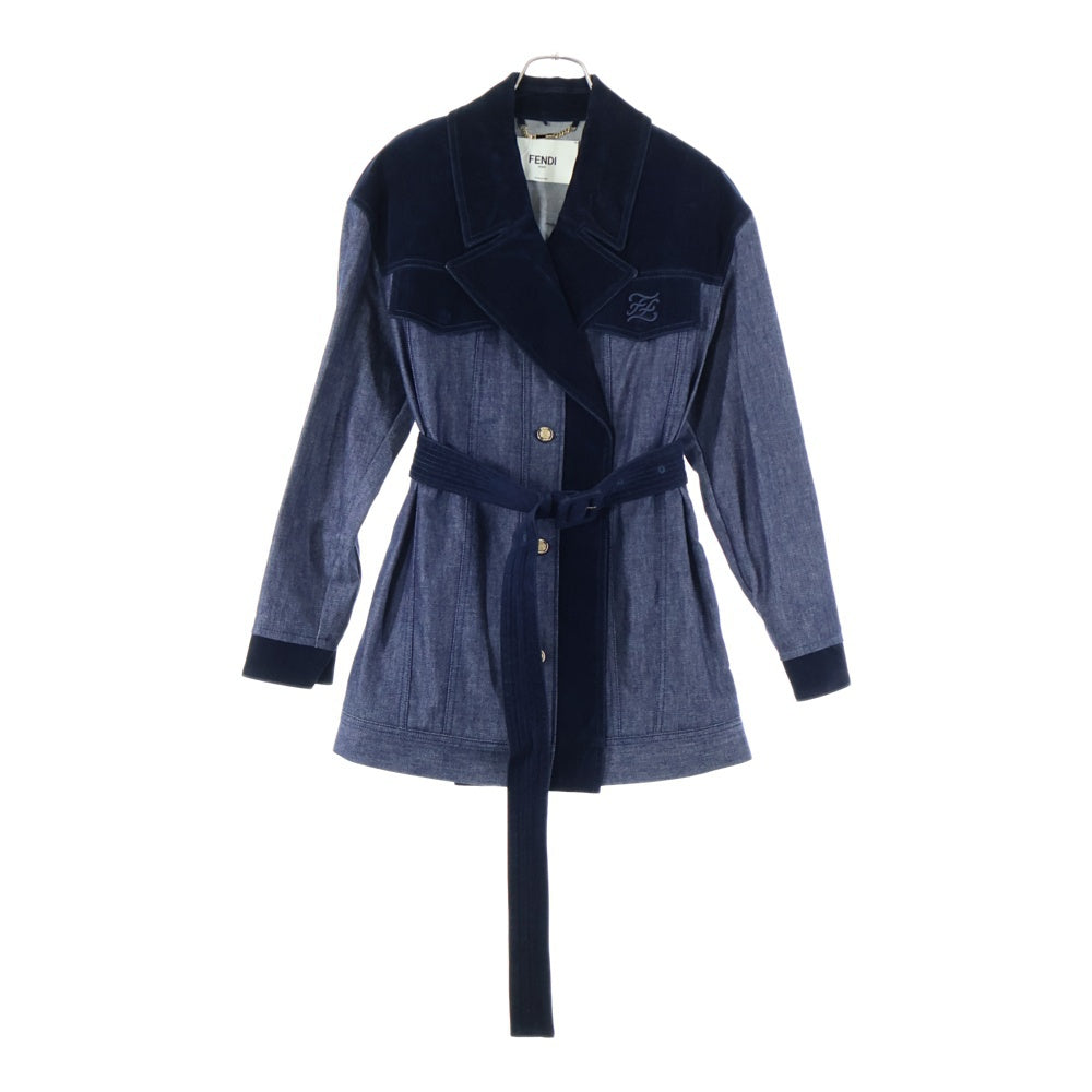 FENDI(フェンディ) ロゴ刺繍 ベロア切替 デニム レディース デニム コート 12CPF-21-2756