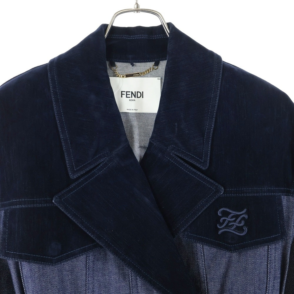 FENDI(フェンディ) ロゴ刺繍 ベロア切替 デニム レディース デニム コート 12CPF-21-2756