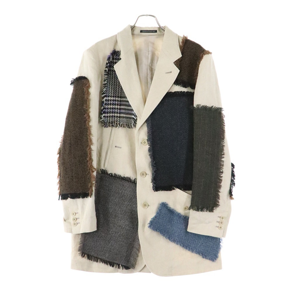 Yohji Yamamoto POUR HOMME(ヨウジヤマモト プールオム) 4ポケット大見返しJ パッチワーク リネン ジャケット アイボリー HZ-J69-305