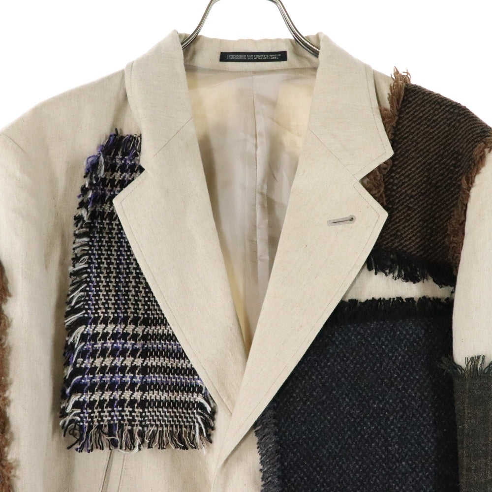 Yohji Yamamoto POUR HOMME(ヨウジヤマモト プールオム) 4ポケット大見返しJ パッチワーク リネン ジャケット アイボリー HZ-J69-305