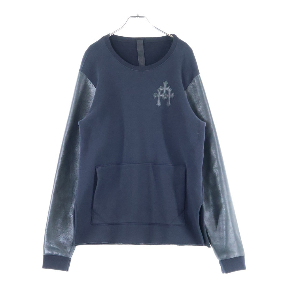 CHROME HEARTS(クロムハーツ) Y NOT クロスパッチ付き レザー切り替え クルーネック スウェット ブラック
