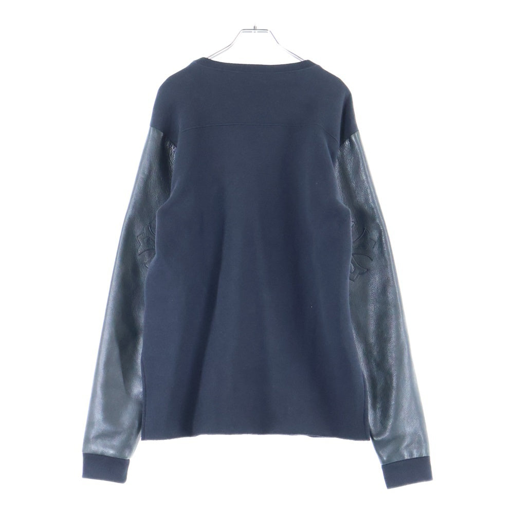 CHROME HEARTS(クロムハーツ) Y NOT クロスパッチ付き レザー切り替え クルーネック スウェット ブラック