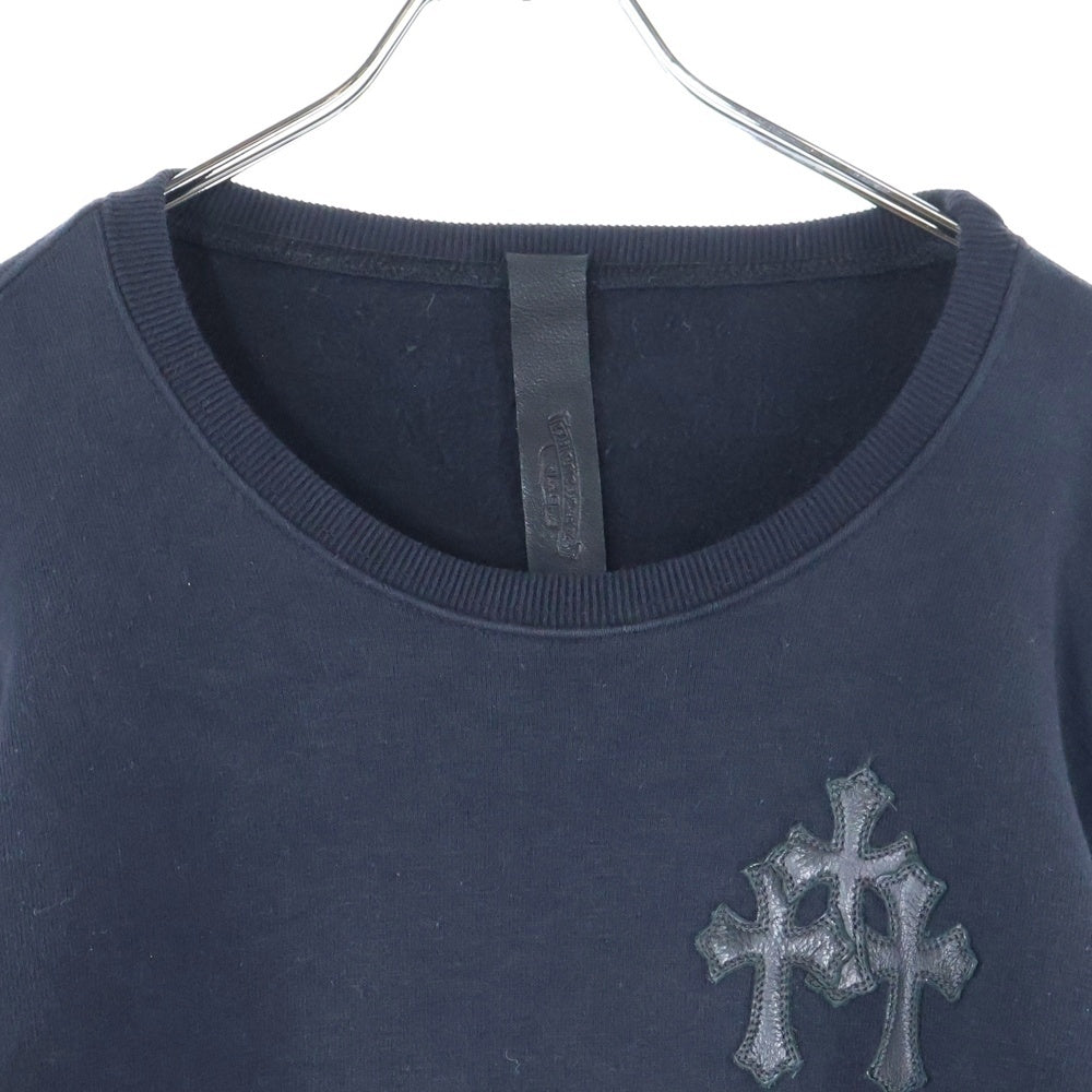 CHROME HEARTS(クロムハーツ) Y NOT クロスパッチ付き レザー切り替え クルーネック スウェット ブラック