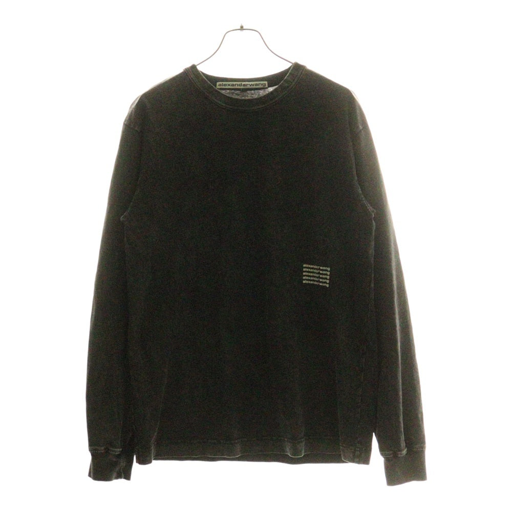 ALEXANDER WANG(アレキサンダーワン) ロゴプリント フェード加工 クルーネック ロングスリーブTシャツ 長袖カットソー ブラック UCC3221537