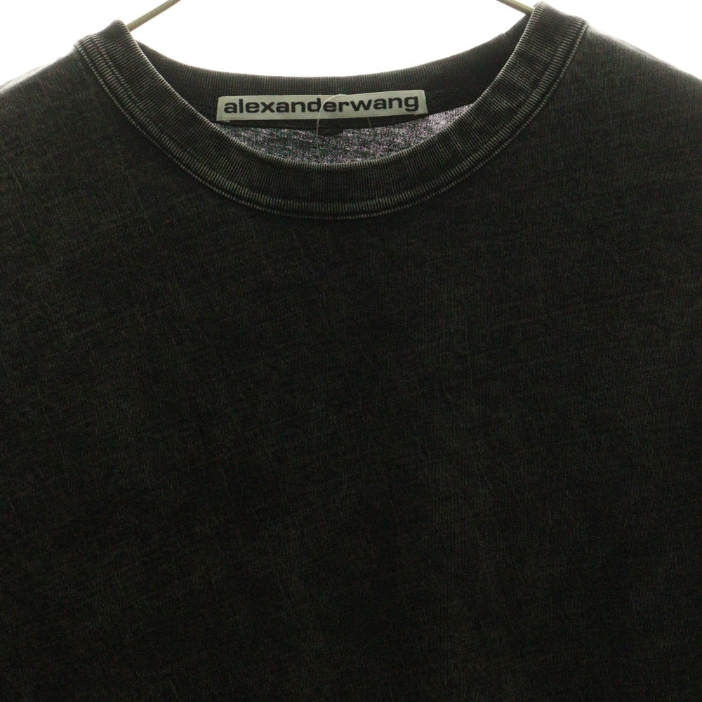 ALEXANDER WANG(アレキサンダーワン) ロゴプリント フェード加工 クルーネック ロングスリーブTシャツ 長袖カットソー ブラック UCC3221537