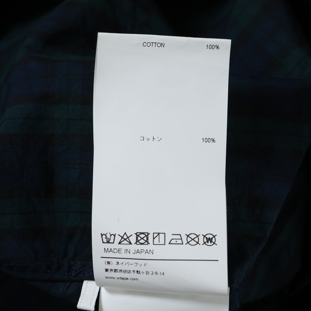 WTAPS(ダブルタップス) 25SS BD 03 / LS / COTTON. BROADCLOTH. TEXTILE. OF チェック ロングスリーブコットンシャツ 長袖シャツ グリーン 251TQDT-SHM03