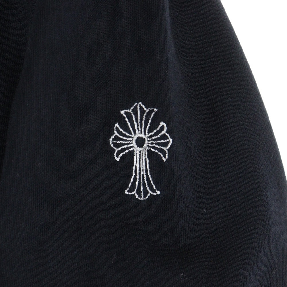 CHROME HEARTS(クロムハーツ) YNOT L/S TEE フロントロゴ刺繍 袖CHクロス刺繍 クルーネック 長袖Tシャツ ブラック