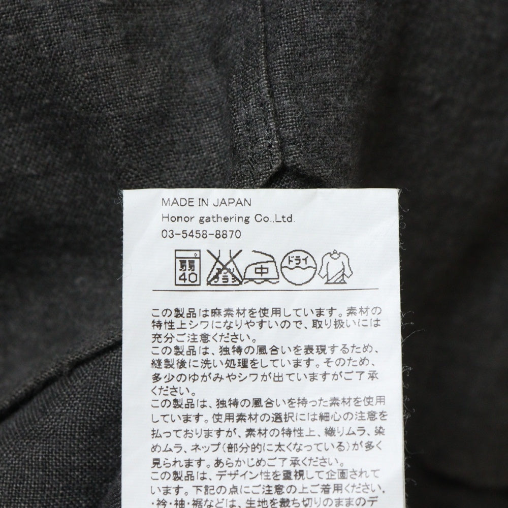 NO BRAND(ノーブランド) Honor Gathering オナーギャザリング リネンシャツ Linen Shirt シャツ グレー 15AW-S03