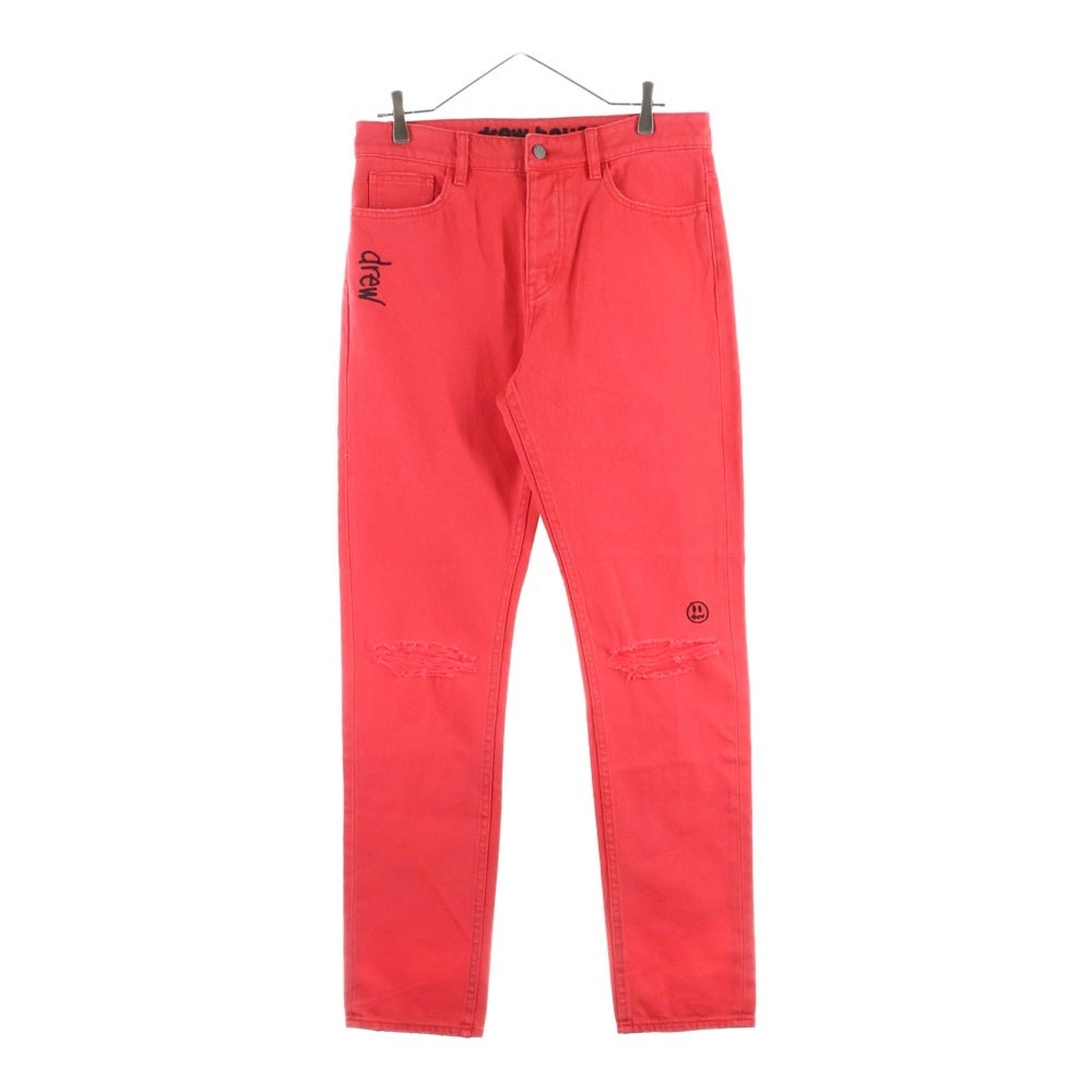 drew house(ドリューハウス) ロゴ刺繍 ダメージ加工 スキニーデニムパンツ レッド