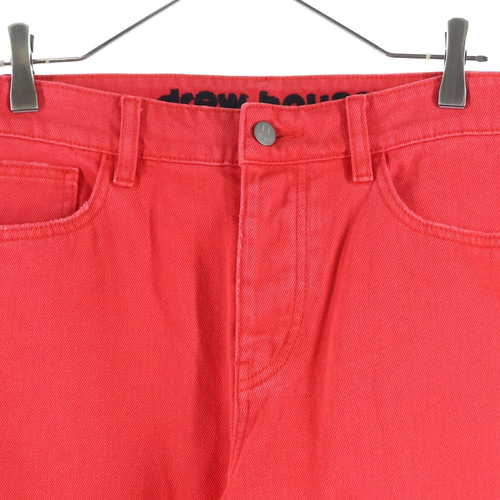 drew house(ドリューハウス) ロゴ刺繍 ダメージ加工 スキニーデニムパンツ レッド