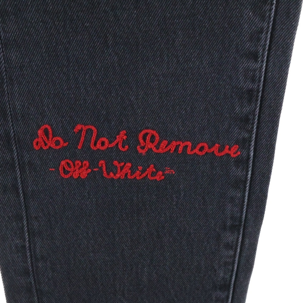 OFF-WHITE(オフホワイト) ジッパーフライ 刺しゅうデザイン デニムパンツ スリムジーンズ ブラック OMYA003