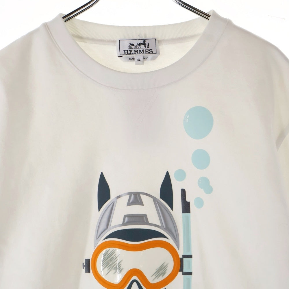 HERMES(エルメス) 23SS Scub'H 裏起毛 フロントロゴ スウェットトレーナー ホワイト
