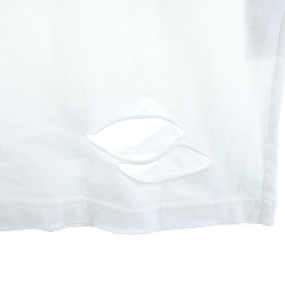 BALENCIAGA(バレンシアガ) 21SS Caps Destroyed Flatground Tee デストロイ加工 クルーネック 半袖Tシャツ ホワイト 651795 TKVB8