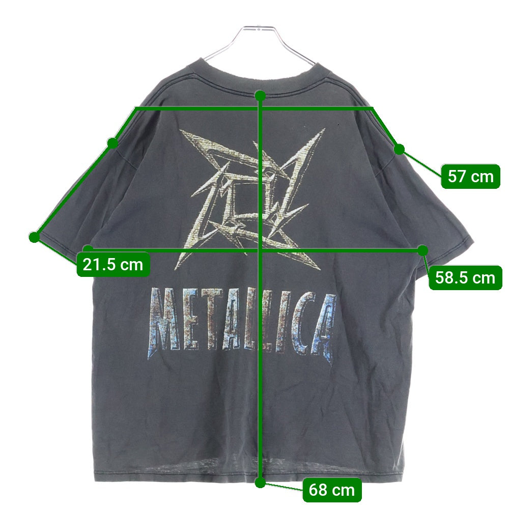 VINTAGE(ヴィンテージ) 90s METALLIOCA NINJA STAR 両面プリント 半袖 クルーネック Tシャツ ピンホール フェード グレー