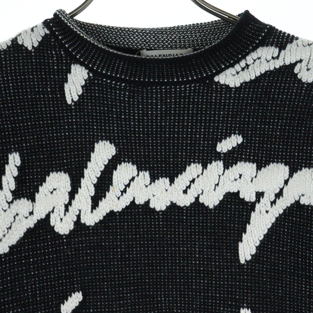 BALENCIAGA(バレンシアガ) 20AW CREWNECK 3D SCRIBBLE KNIT SWEATER クルーネック スクリブルニットセーター ブラック/ホワイト 628730 T3180 レディース