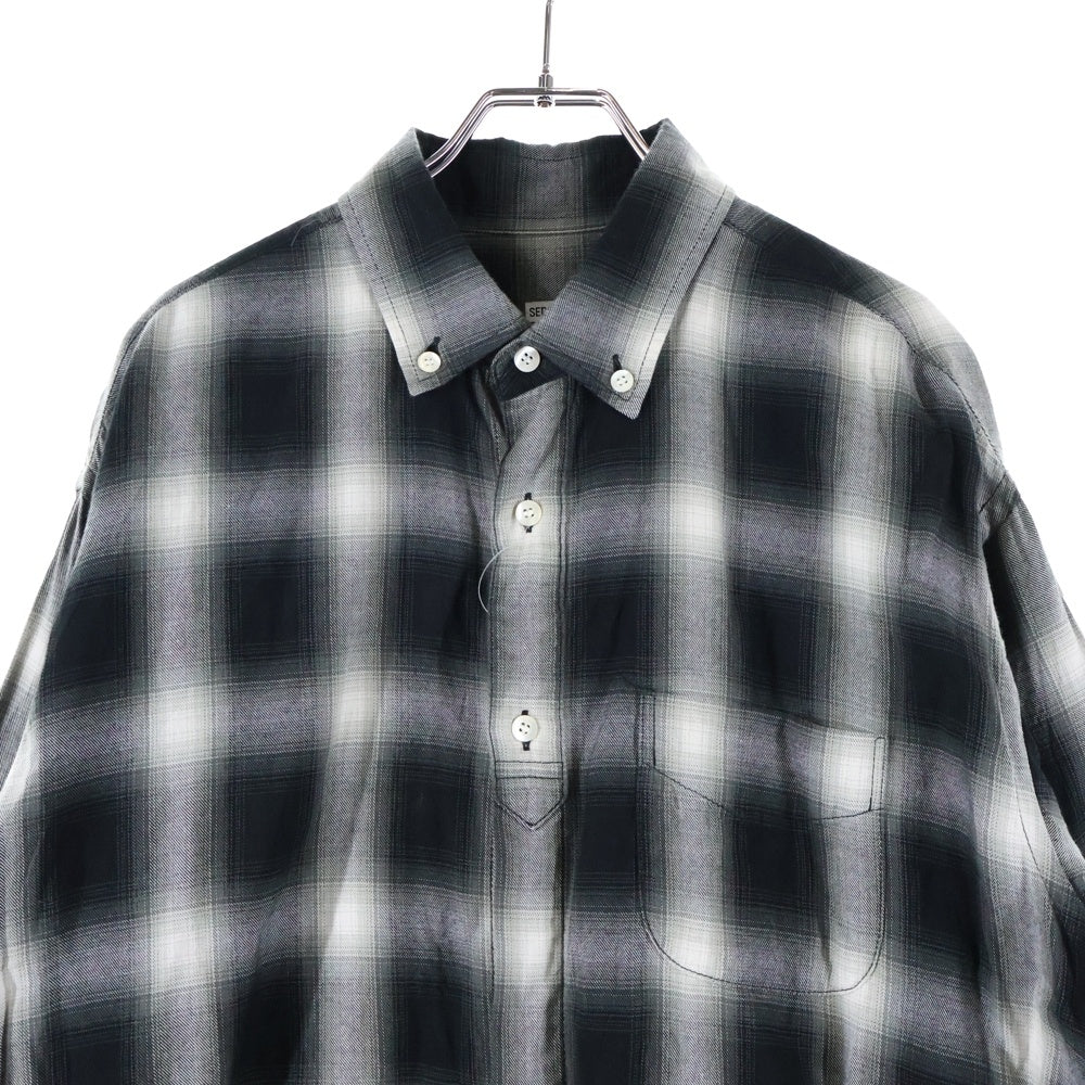 SEQUEL(シークエル) 24SS OMBRE CHECK BIG SIZE SHIRT オンブレチェックビッグシャツ グレー