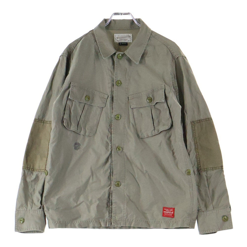 NEIGHBORHOOD(ネイバーフッド) フロント刺繍 長袖 ワークシャツ カーキ
