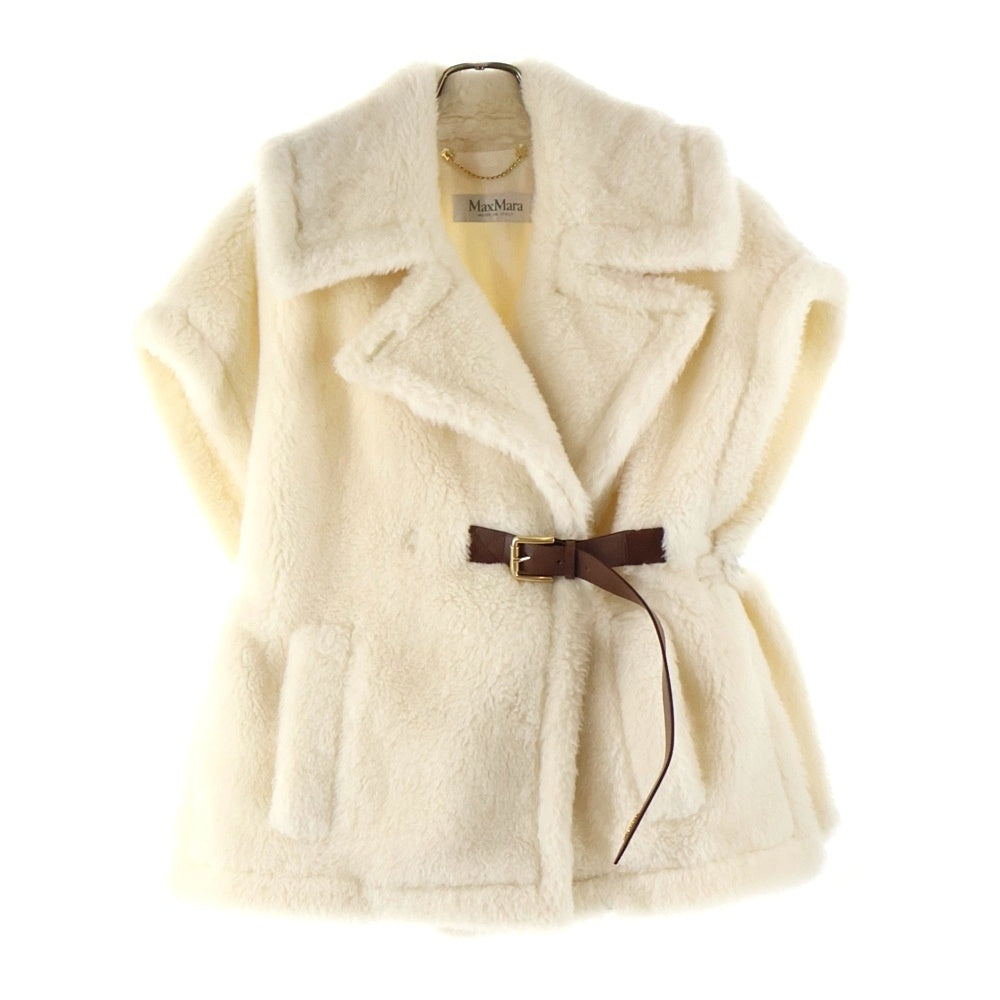 Max Mara(マックスマーラ) テディベア ケープ ポンチョ ベルト付き ボアベストジャケット ホワイト
