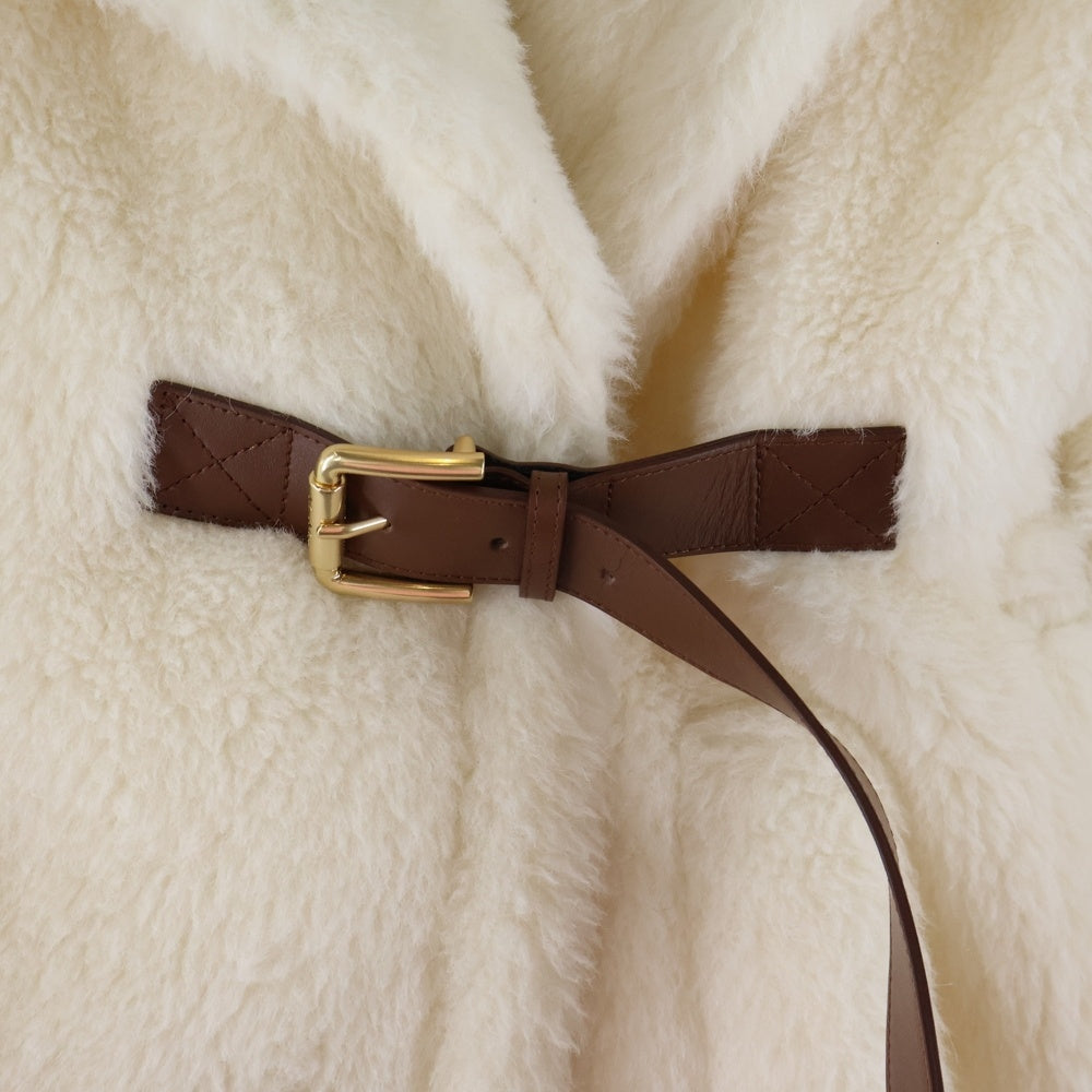 Max Mara(マックスマーラ) テディベア ケープ ポンチョ ベルト付き ボアベストジャケット ホワイト