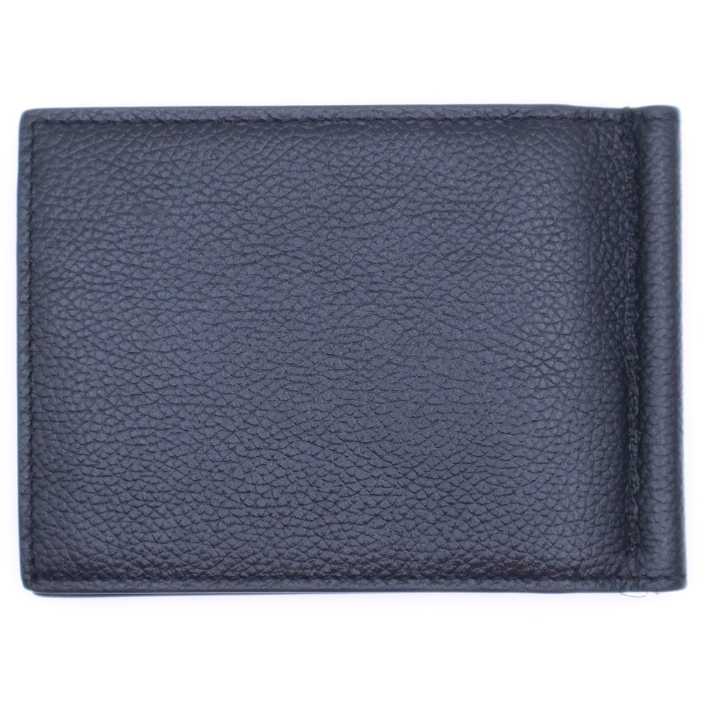 BALENCIAGA(バレンシアガ) ロゴ マネークリップウォレット 二つ折り財布 カードケース ブラック レザー 594308 シルバー金具