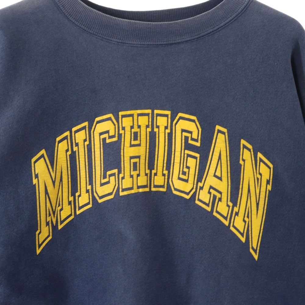 CHAMPION(チャンピオン) 90s MICHIGAN カレッジロゴプリント リバースウィーブ クルーネック長袖スウェット ネイビー