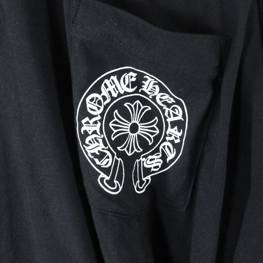 CHROME HEARTS(クロムハーツ) マイアミ限定 ホースシュー バックプリント 袖フローラル 長袖 クルーネック カットソー ロンT ブラック