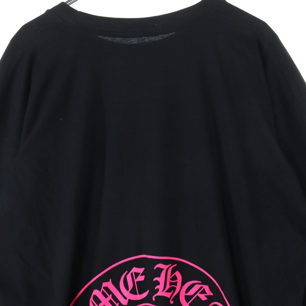 CHROME HEARTS(クロムハーツ) ピンクホースシュー プリント 袖フローラル 長袖 クルーネック カットソー ロンT ブラック