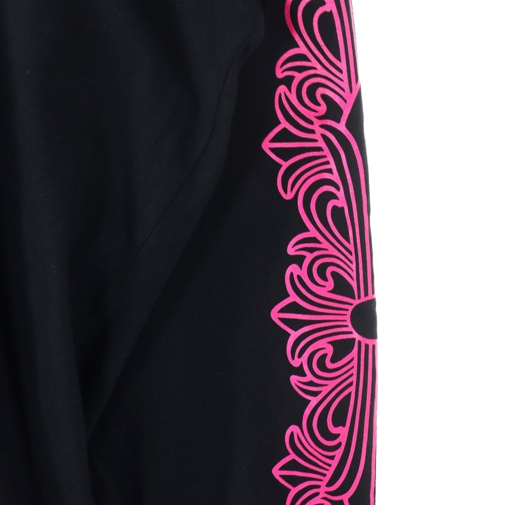 CHROME HEARTS(クロムハーツ) ピンクホースシュー プリント 袖フローラル 長袖 クルーネック カットソー ロンT ブラック