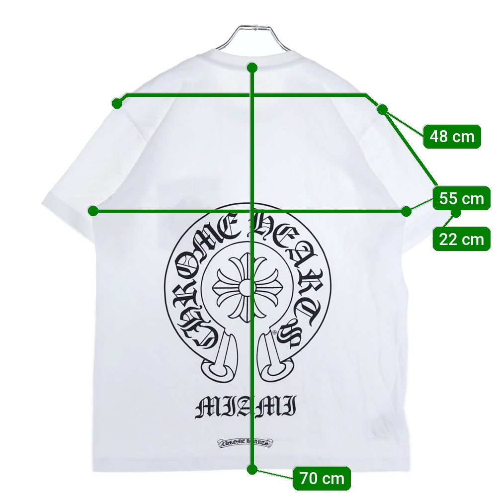 CHROME HEARTS(クロムハーツ) マイアミ限定 バックホースシュー プリント 半袖 クルーネック Tシャツ ホワイト