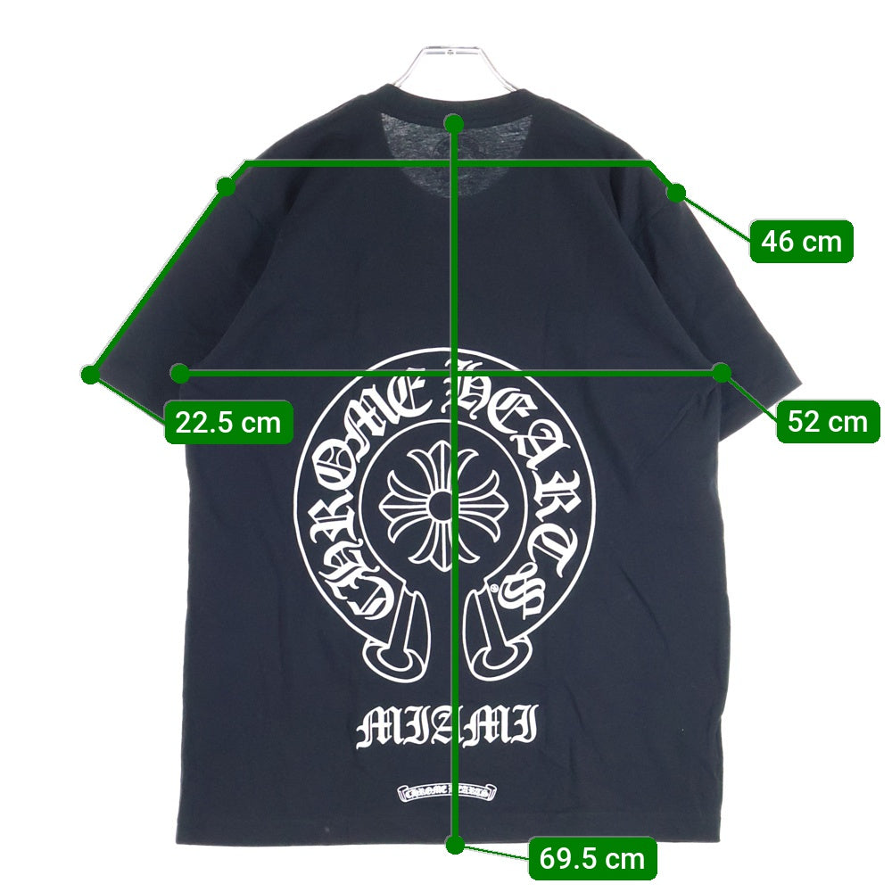 CHROME HEARTS(クロムハーツ) マイアミ限定 バックホースシュー プリント 半袖 クルーネック Tシャツ ブラック