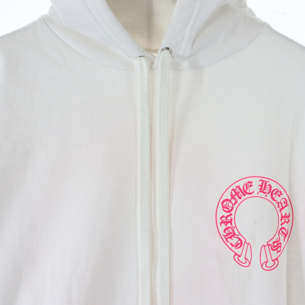 CHROME HEARTS(クロムハーツ) バックホースシュー 袖フローラル ピンクプリント パーカー プルオーバー ホワイト